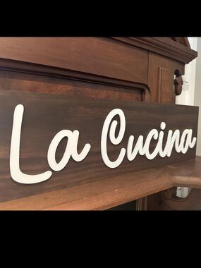 La Cucina Wooden Sign in Dark Walnut with White Letters